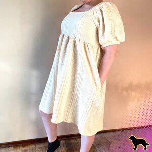 NEW NWT Listicle Cable Knit Babydoll Cream Dress Puffed Sleeves Size M Medium